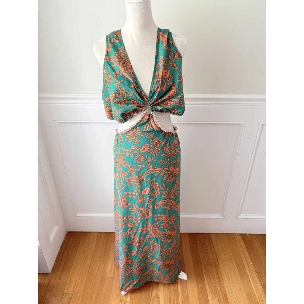 Shein Curve 3X Cutout Maxi Dress Green Coral - Picture 2 of 7